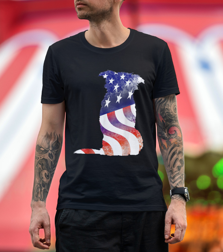 Stars and Stripes Dog Silhouette Perfect for 4th of July Celebrations T-Shirt