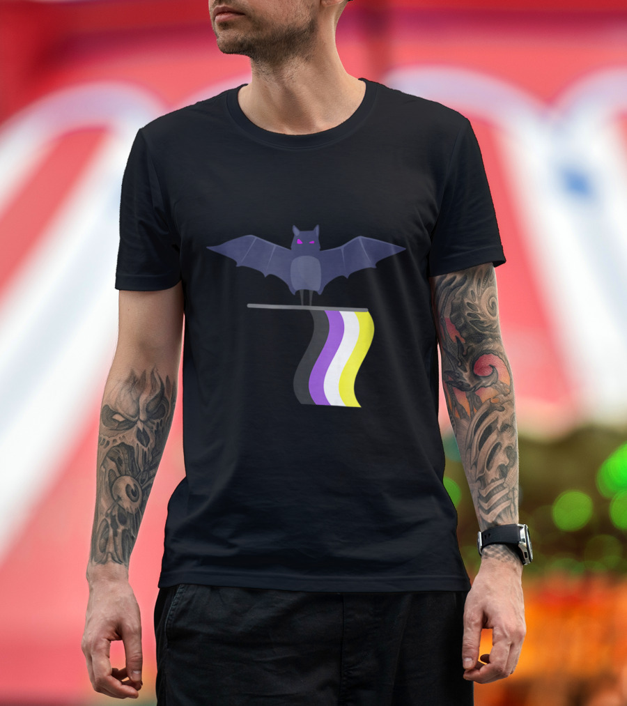 Spooky Bat with Non Binary Flag Colors for Halloween T-Shirt