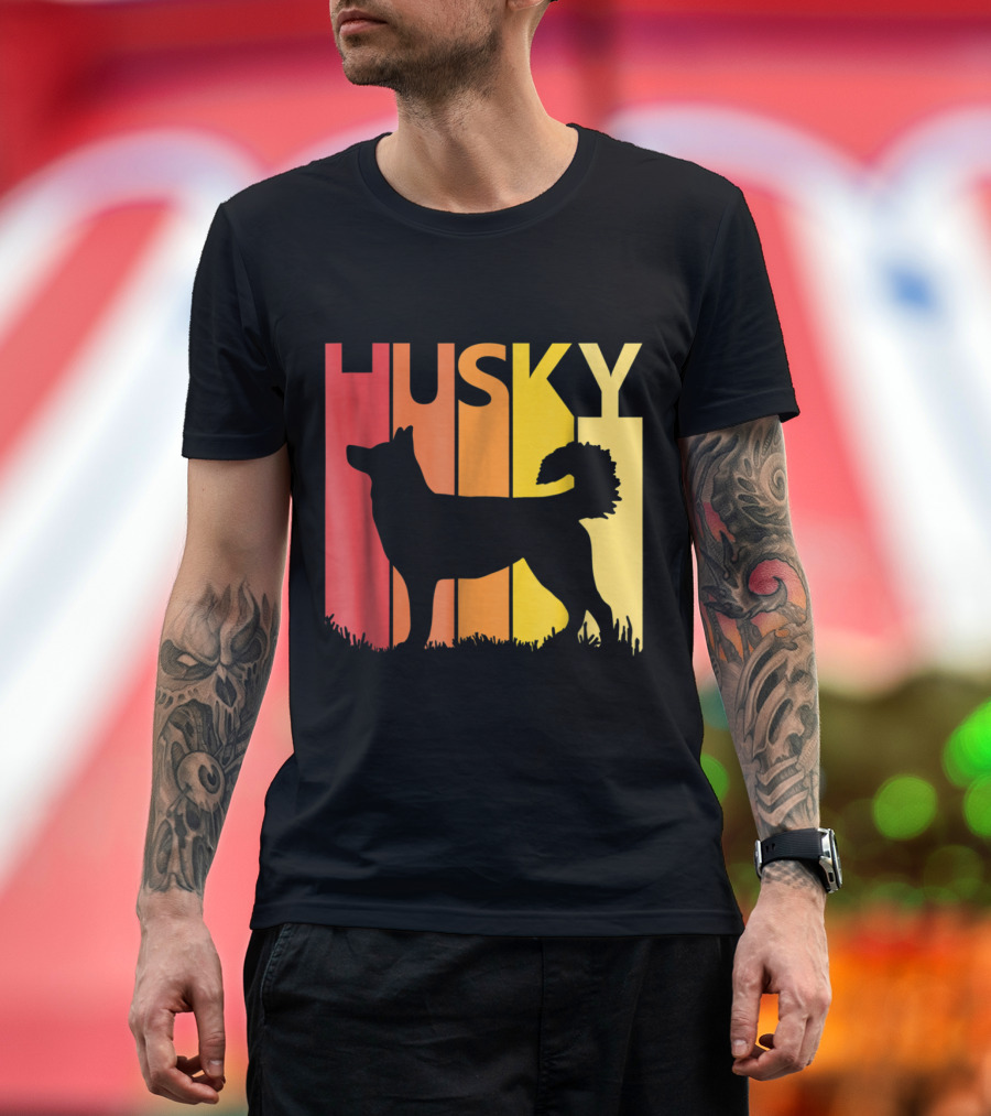 Husky Dog Silhouette Retro Gradient T-Shirt