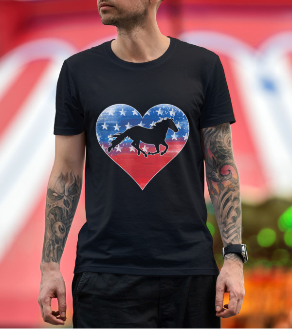 Premium T-Shirt: Love Horses Patriotic Heart American Flag 4th Of July T-Shirt Love Horses Patriotic Heart American Flag 4th Of July T-Shirt