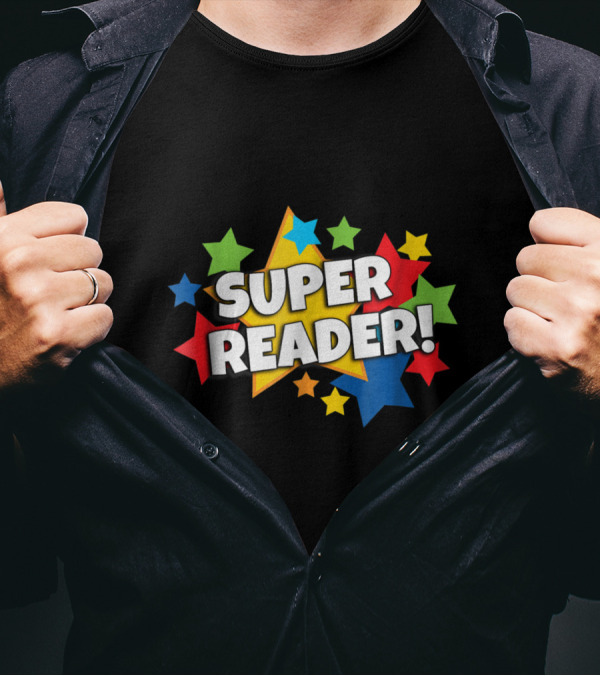 Super Reader Star Burst Colorful Stars T-Shirt