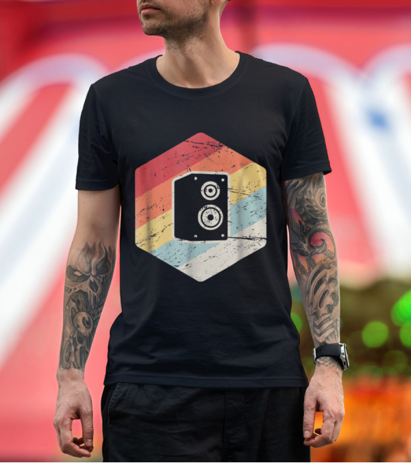 Premium T-Shirt: Retro Speaker Vintage Audio Engineer with Striped Hexagon T-Shirt Retro Speaker Vintage Audio Engineer with Striped Hexagon T-Shirt