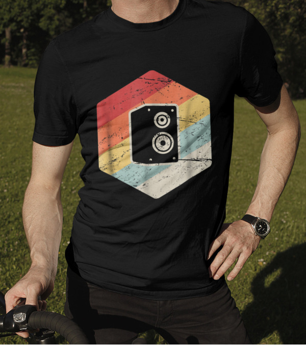 Retro Speaker Vintage Audio Engineer With Striped Hexagon T-Shirt