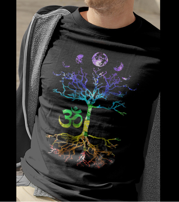 Phases Of The Moon Vibrant Tree Of Life With Om T-Shirt