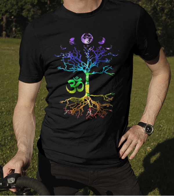 Phases Of The Moon Vibrant Tree Of Life With Om T-Shirt