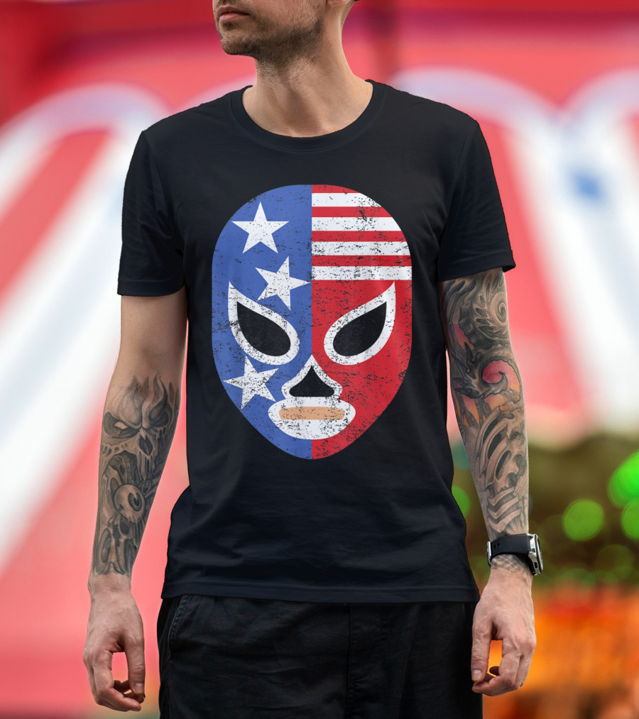 Retro USA Flag Lucha Libre Pro Wrestling Mask T-Shirt