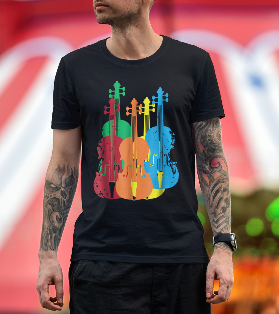 Multicolored Violins for Musicians Orchestra Arty Vibes Chai T-Shirt