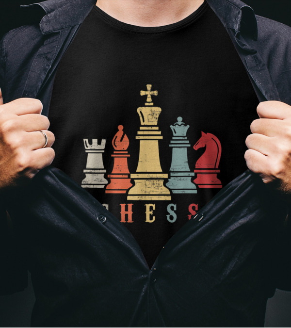 Retro Vintage Chess Set Colorful Pieces Checkmate T-Shirt