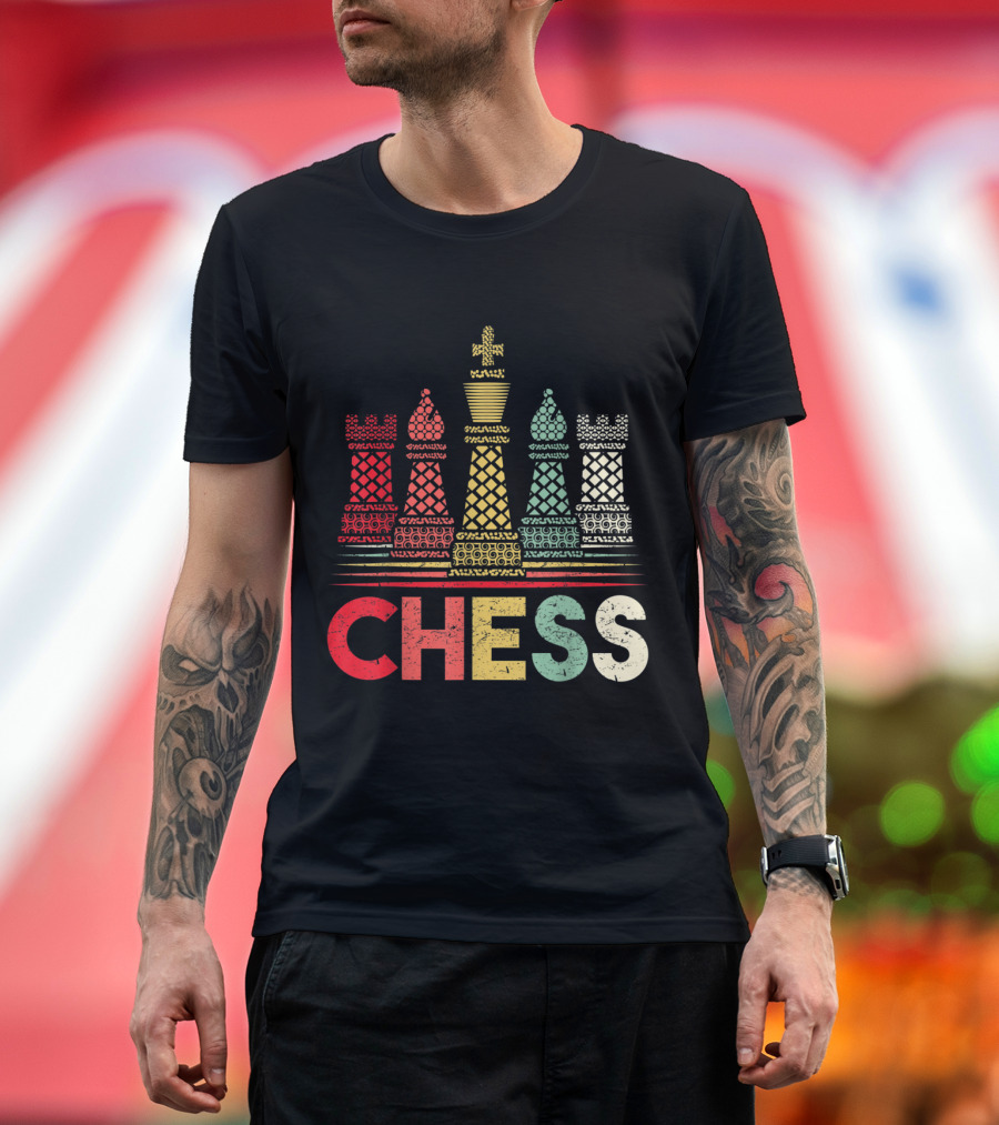 Vintage Retro Chess Pieces Graphic with Bold Text Chess T-Shirt