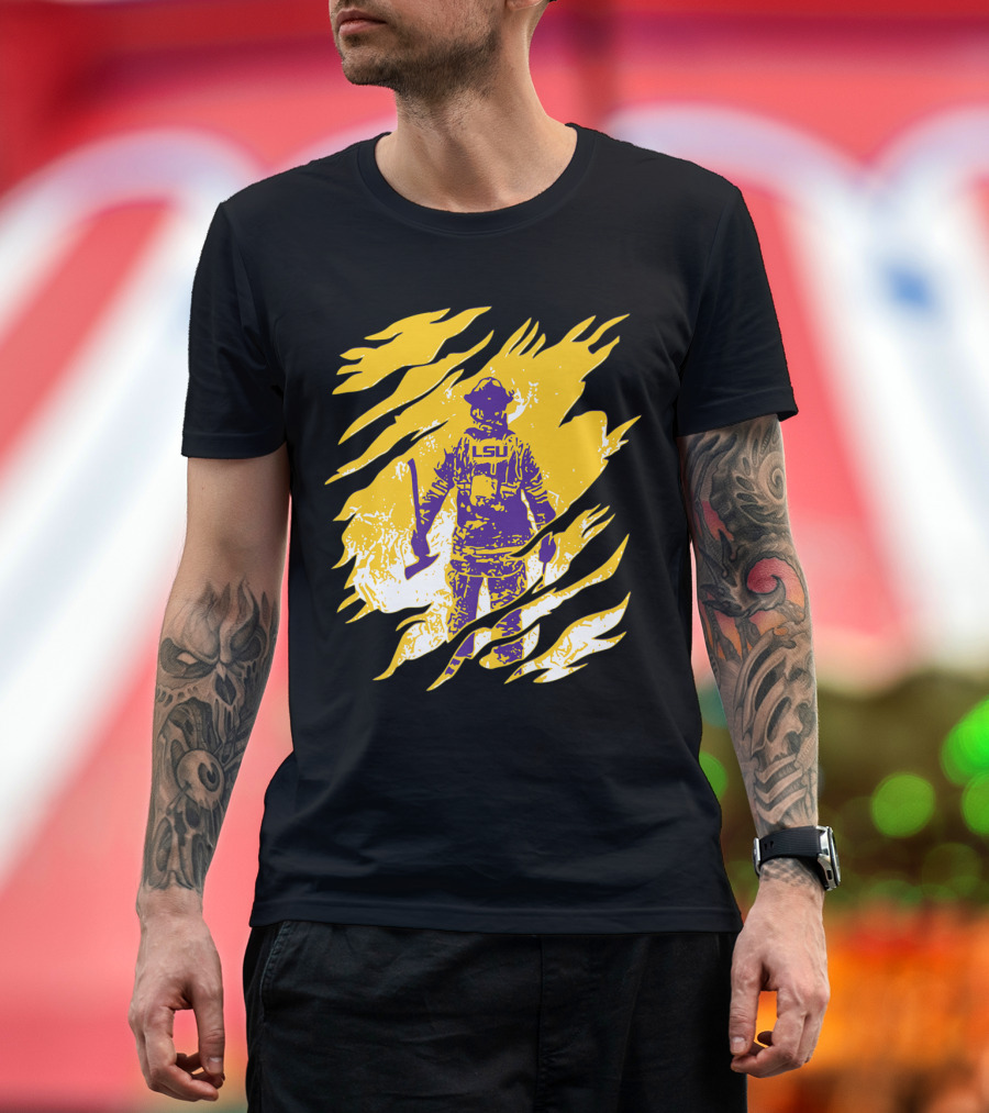 LSU Tigers Firefighter Graphic with Scratch Effect T-Shirt