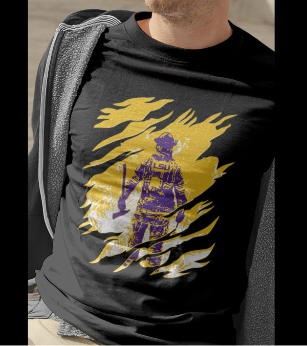 LSU Tigers Firefighter Graphic With Scratch Effect T-Shirt