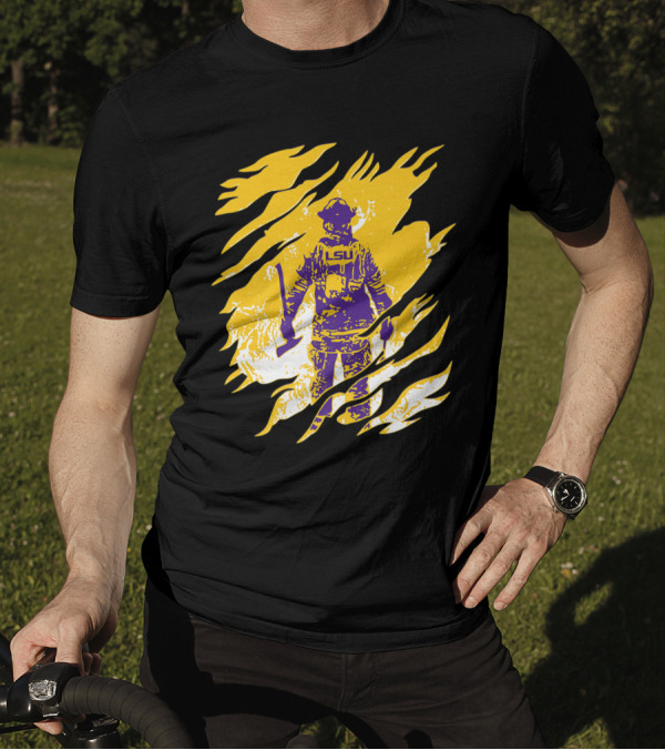 LSU Tigers Firefighter Graphic With Scratch Effect T-Shirt