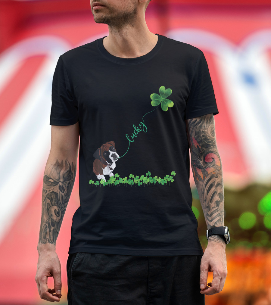 Lucky Boxer Dog Shamrock St. Patrick's Day T-Shirt