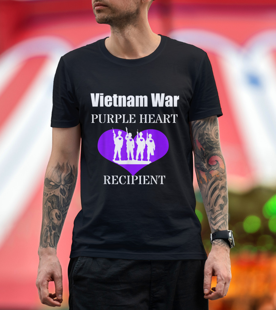 Vietnam War Purple Heart Recipient with Soldier Silhouette in Purple Heart T-Shirt