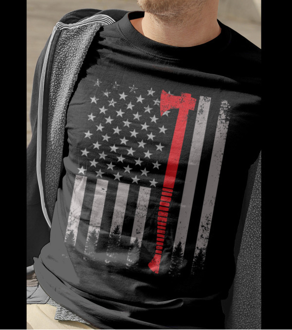 American Flag Axe Lumberjack Logger Woodworker Vintages USA T-Shirt