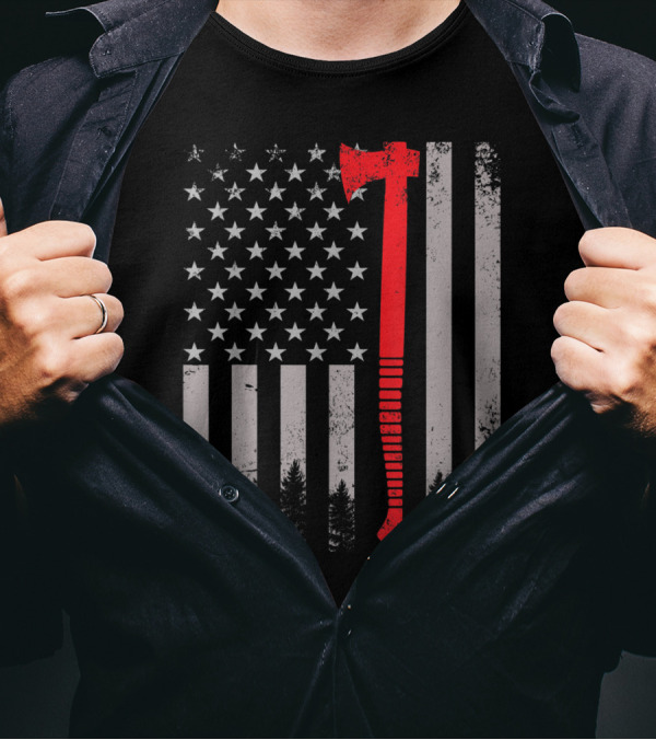 American Flag Axe Lumberjack Logger Woodworker Vintages USA T-Shirt