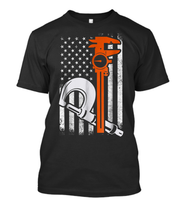 Patriotic Machinist Engineer Wrench American Flag Humor T-Shirt