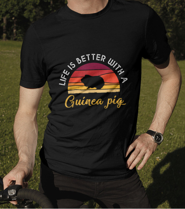 Life Is Better With A Guinea Pig Retro Vintage Sunset T-Shirt