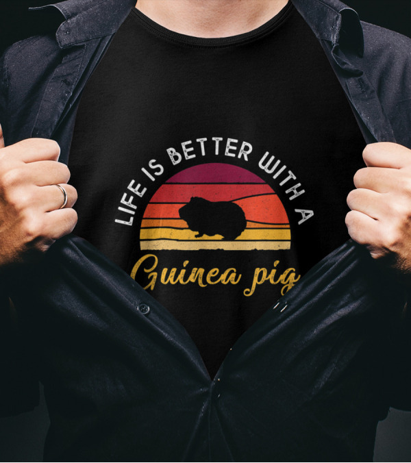Life Is Better With A Guinea Pig Retro Vintage Sunset T-Shirt