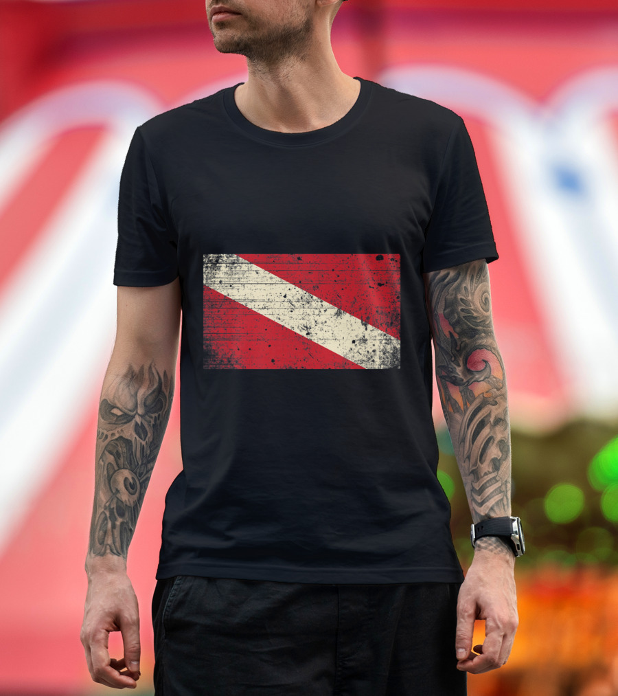 Retro Vintage Distressed Scuba Diver Down Flag T-Shirt