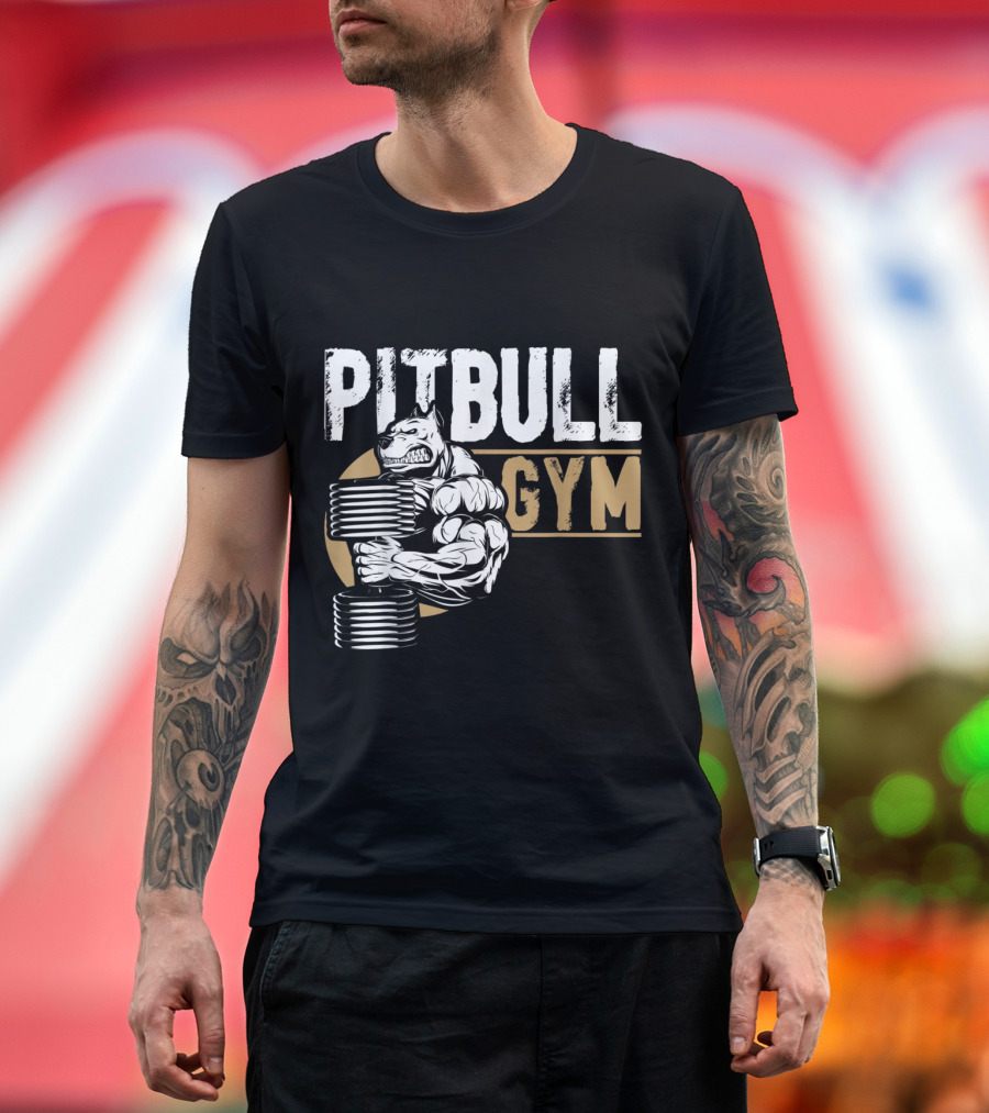 Pitbull Gym Strong Arm Lifting Dumbbells Muscular Dog T-Shirt