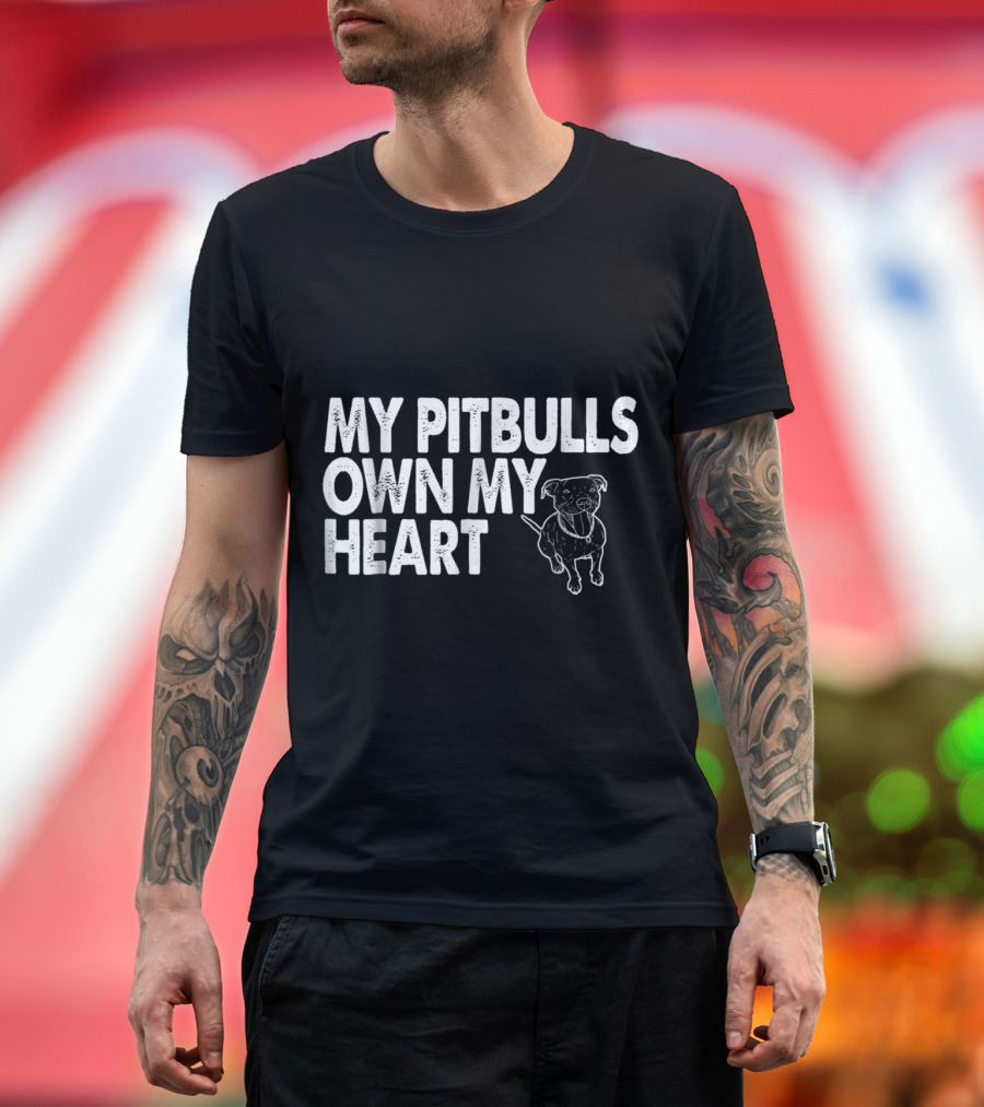 My Pitbulls Own My Heart Funny Dog T-Shirt