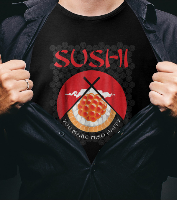 Sushi You Make Miso Happy Japanese Chef Bold Red Design With Chopsticks And Rice Circle T-Shirt