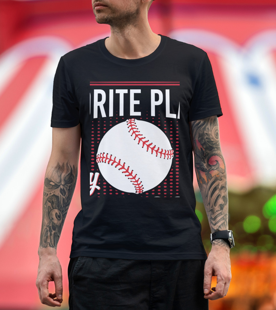 My Favorite Grandsons Baseball Player with Red and White Stitching T-Shirt