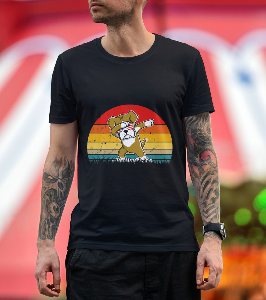 Vintage Dabbing Boxer Patriotic 4th of July Retro Sunset T-Shirt