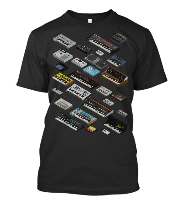 Vintage Synthesizer And Drum Machine Collection For Music Technology Enthusiasts T-Shirt