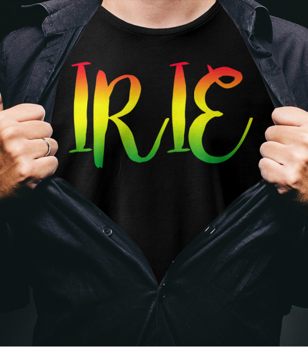 Irie Good Vibes Only Rasta Reggae Roots Clo Jamaican Colors Gradient Text T-Shirt