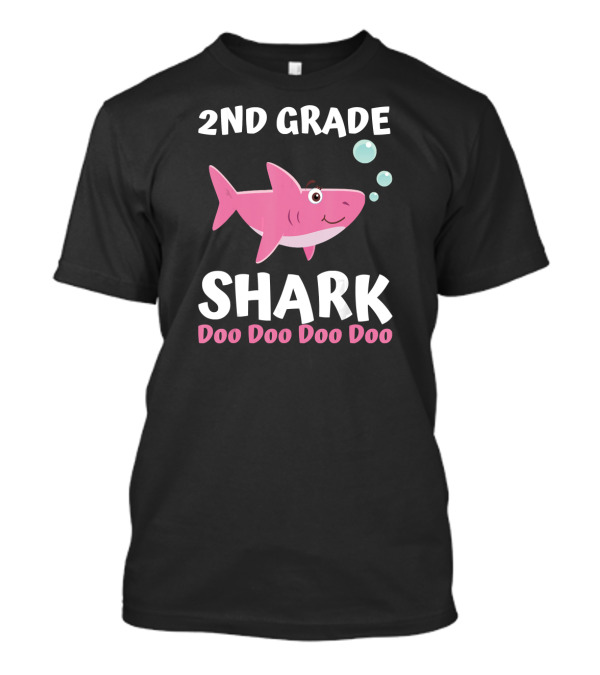 2nd Grade Shark Doo Doo Doo Doo Funny Pink Shark With Bubbles T-Shirt