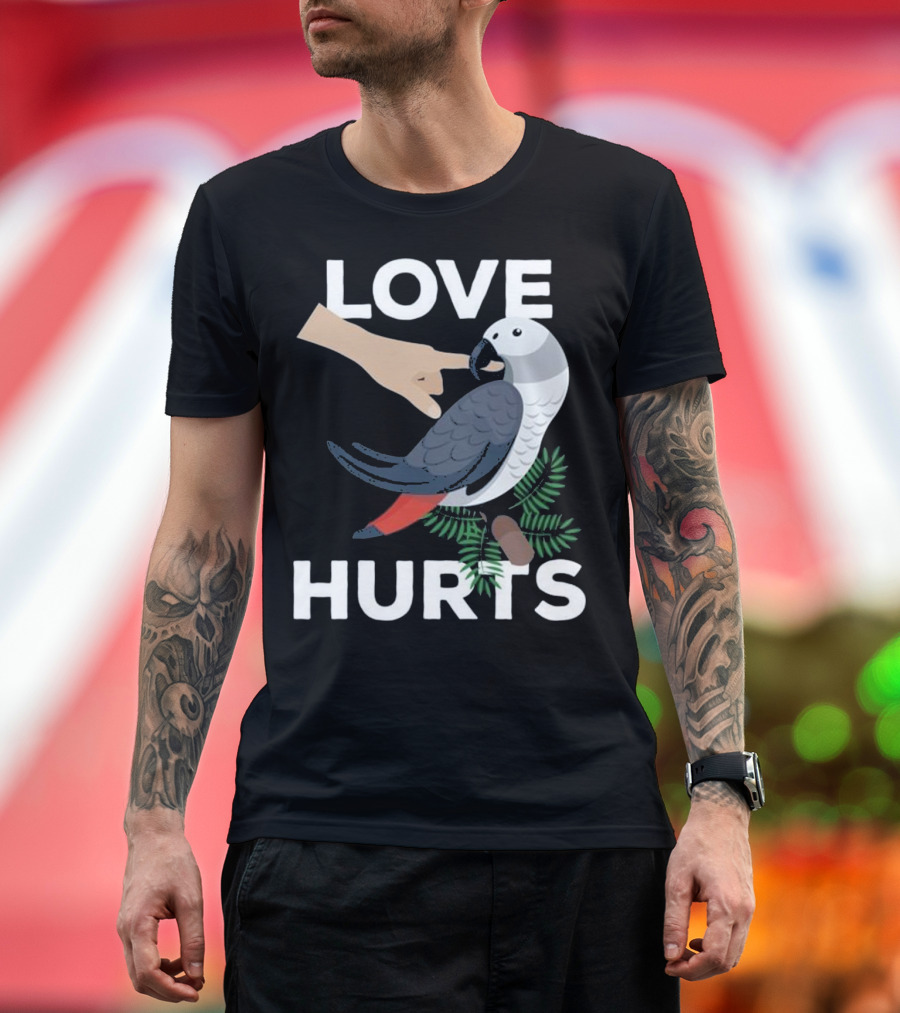 Love Hurts African Grey Parrot Biting Finger T-Shirt