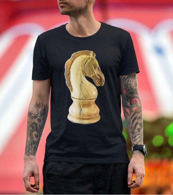 Premium T-Shirt: Ivory Wood Chess Knight Piece Design Brown Horsehead Carving T-Shirt Ivory Wood Chess Knight Piece Design Brown Horsehead Carving T-Shirt
