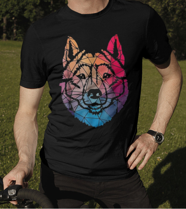 Siberian Husky Rainbow Geometric Pattern T-Shirt