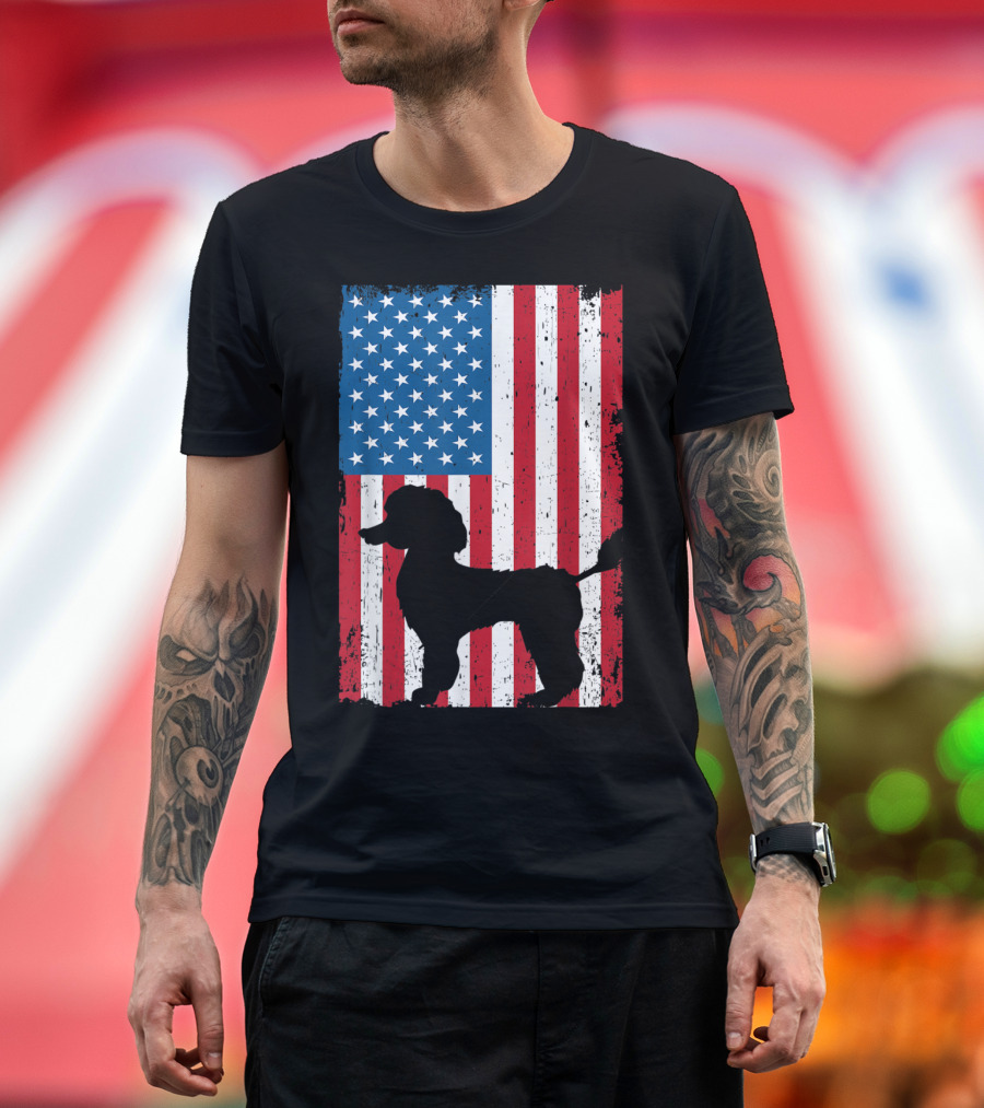 Poodle Silhouette American Flag Patriotic USA T-Shirt