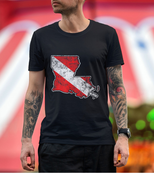 Premium T-Shirt: Vintage Louisiana State Shape with Scuba Dive Flag T-Shirt Vintage Louisiana State Shape with Scuba Dive Flag T-Shirt