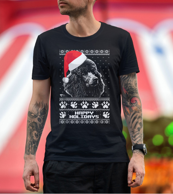 Premium T-Shirt: Santa Hat Poodle Happy Holidays Christmas Sweater Paw Prints T-Shirt Santa Hat Poodle Happy Holidays Christmas Sweater Paw Prints T-Shirt