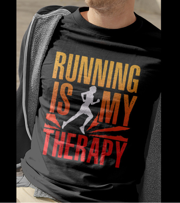 Running Is My Therapy Red And Orange Runner T-Shirt