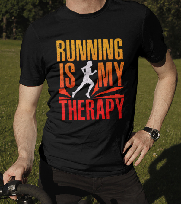 Running Is My Therapy Red And Orange Runner T-Shirt