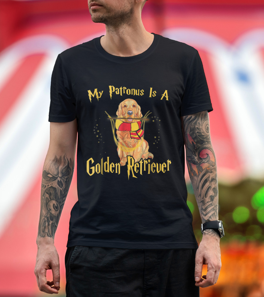 My Patronus Is A Golden Retriever With Wizard Scarf and Wand T-Shirt