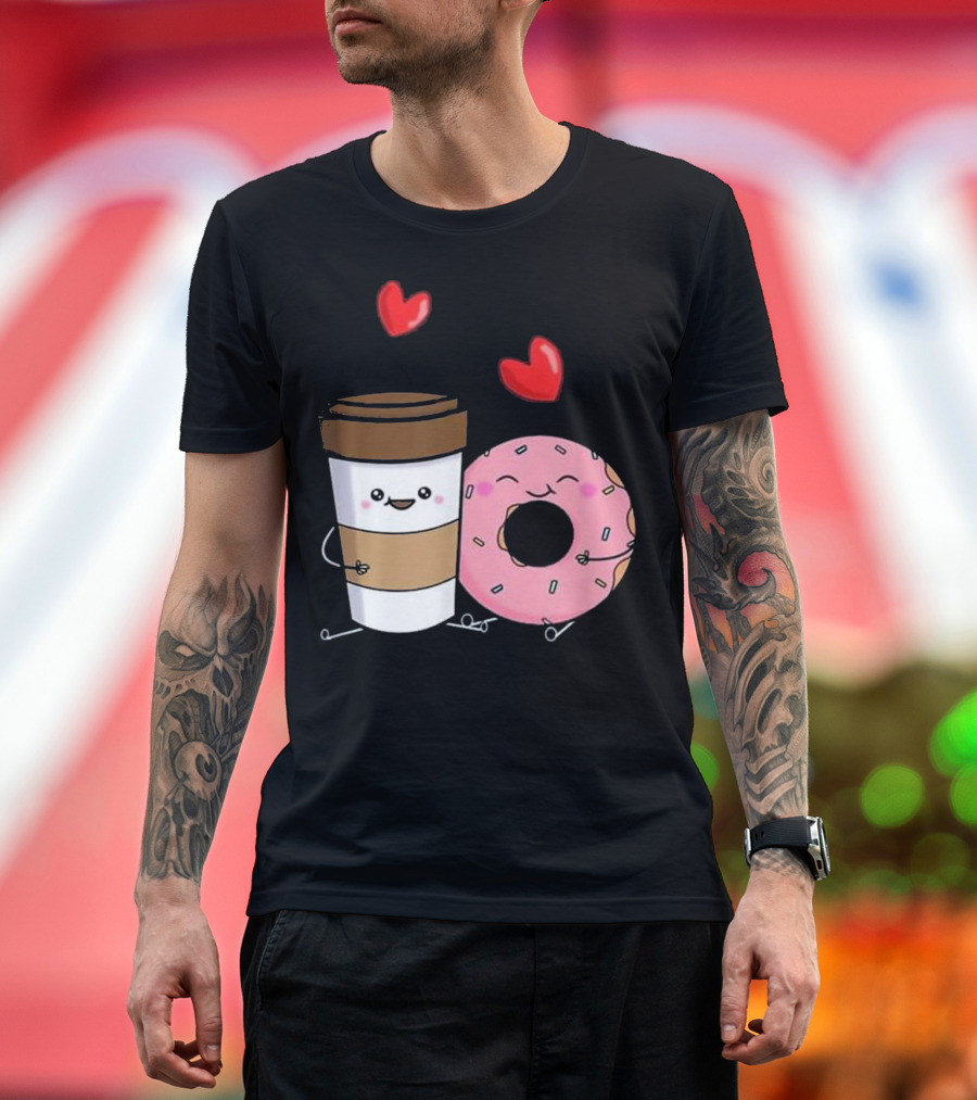 Coffee And Donuts Cute Kawaii Happy Friends T-Shirt