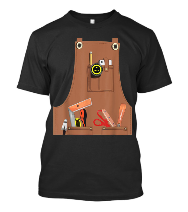 Work Apron With Tool Pockets Woodworking Square Tape Measure Scissors Hand Tools Icons T-Shirt