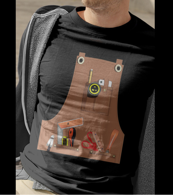 Work Apron With Tool Pockets Woodworking Square Tape Measure Scissors Hand Tools Icons T-Shirt