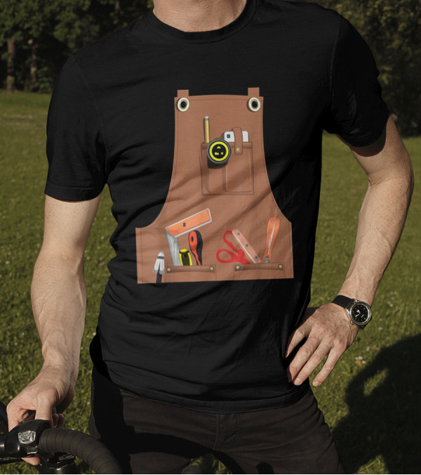 Work Apron With Tool Pockets Woodworking Square Tape Measure Scissors Hand Tools Icons T-Shirt