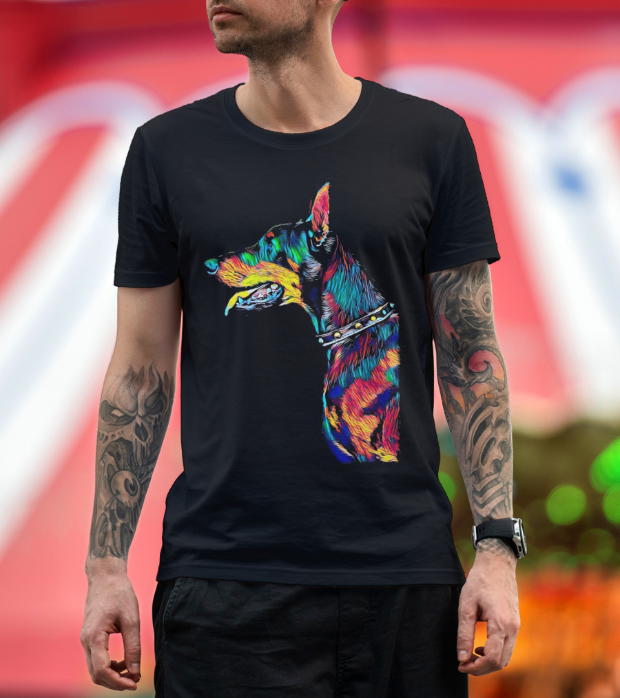 Doberman Profile Head Dog Breed Pet Colorful T-Shirt