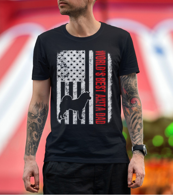 Premium T-Shirt: World's Best Akita Dad American Flag Silhouette Stars Stripes T-Shirt World's Best Akita Dad American Flag Silhouette Stars Stripes T-Shirt