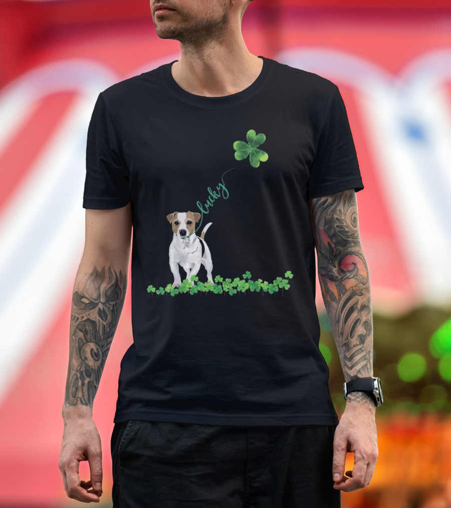 Lucky Jack Russell Shamrock St Patrick Day T-Shirt
