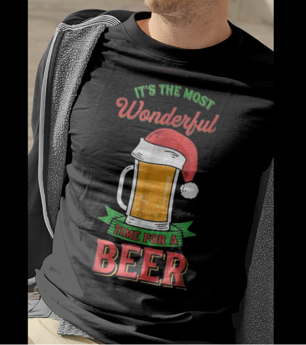 It's The Most Wonderful Time For A Beer Holiday Santa Hat Beer Mug T-Shirt