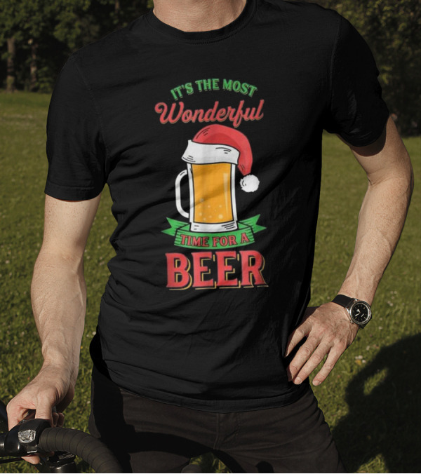 It's The Most Wonderful Time For A Beer Holiday Santa Hat Beer Mug T-Shirt